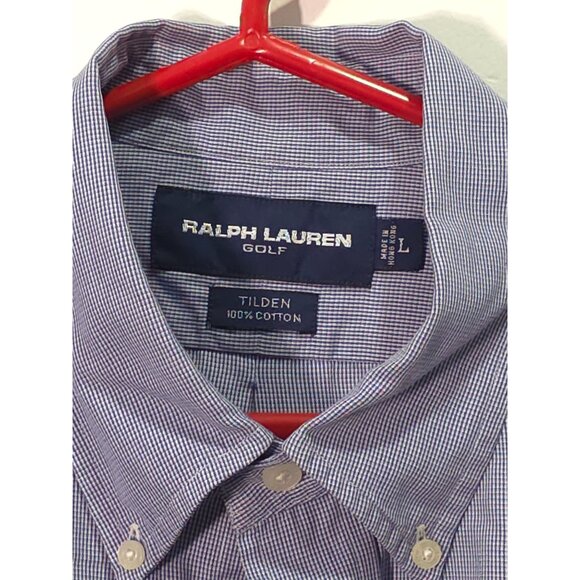 Ralph Lauren Golf Tilden Men's Shirt L Blue Check Button-Down Short Sleeve - Picture 2 of 5